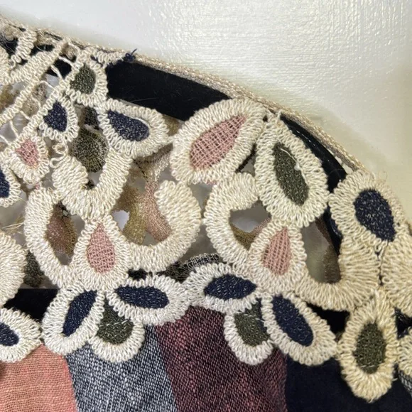 Anthropologie Pink and Black Puff Sleeve Blouse with Bib Collar - Picture 10 of 13